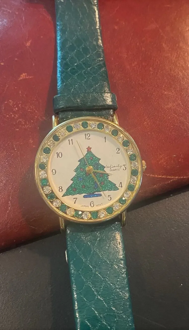 Women's 30mm Gold Tone Infinity Christmas Watch, Crystal Accents